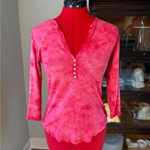 Jack Steven Pink Tie Dye Henley Top Women’s Medium USA Made 100% Cotton